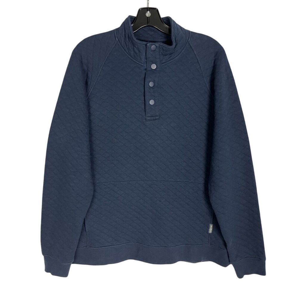 EDDIE BAUER Men's Size M‎ Quilted Pullover Sweatshirt Blue Quarter Snap Button